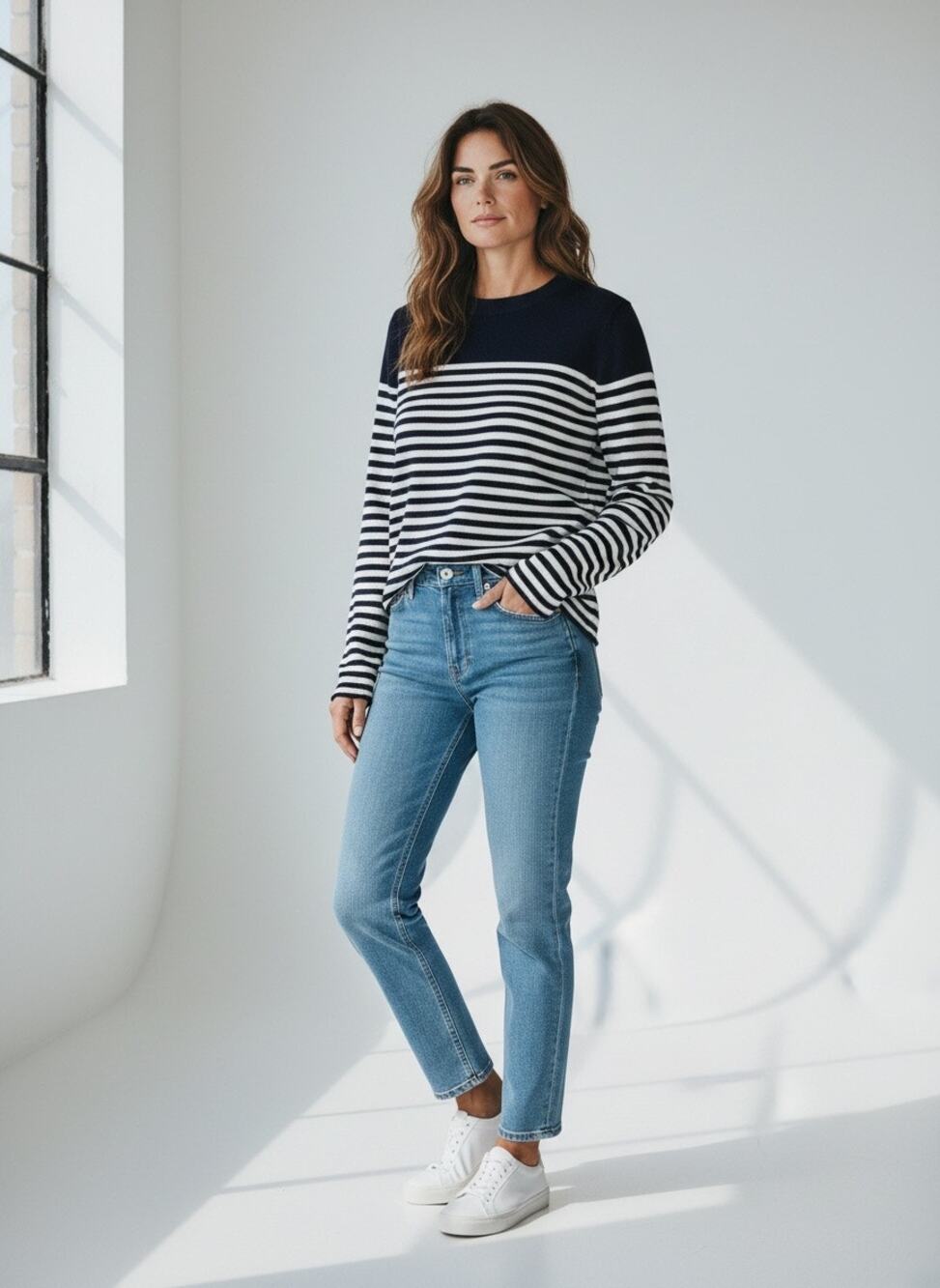 J Crew Collection 100% Italian Cashmere Stripe Sweater Navy Stripe Size S NWT